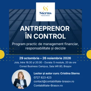 Antreprenor în control este un program practic de management financiar, responsabilitate și decizie, desfășurat în cinci întâlniri directe