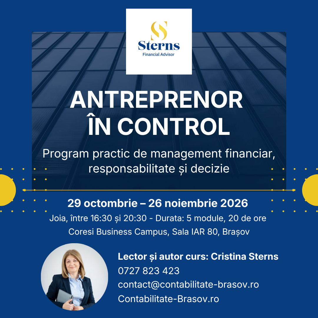 Antreprenor în control este un program practic de management financiar, responsabilitate și decizie, desfășurat în cinci întâlniri directe