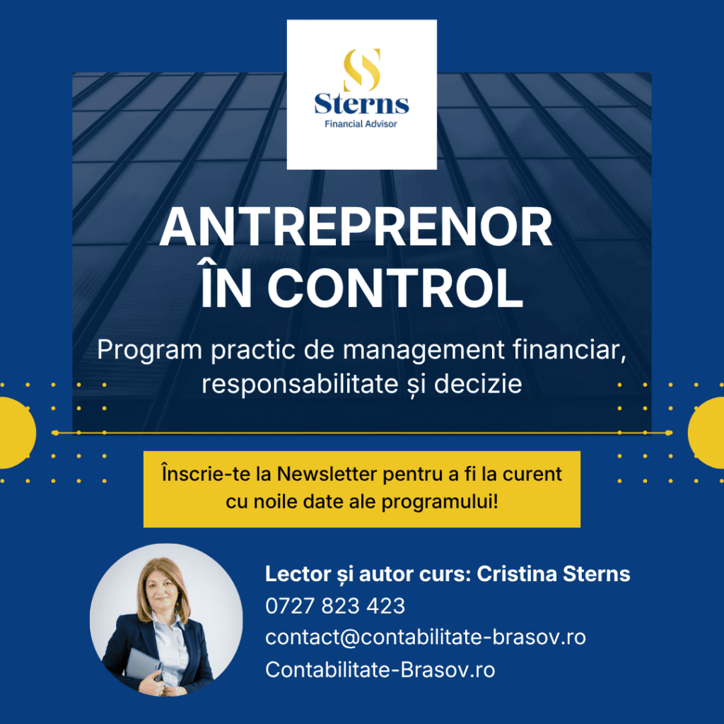 Antreprenor în control este un program practic de management financiar, responsabilitate și decizie, desfășurat în cinci întâlniri directe